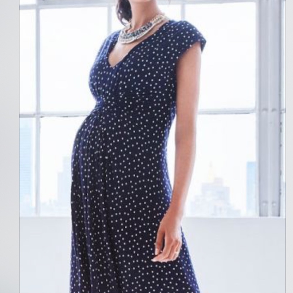 Seraphine Navy Dot Empire Waist Dress